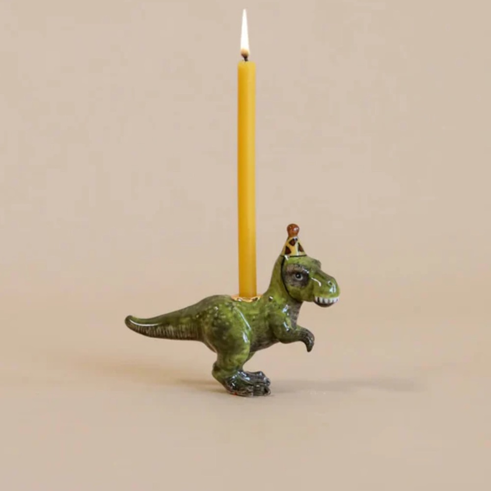 Green Ceramic T-Rex Taper Candle Holder by